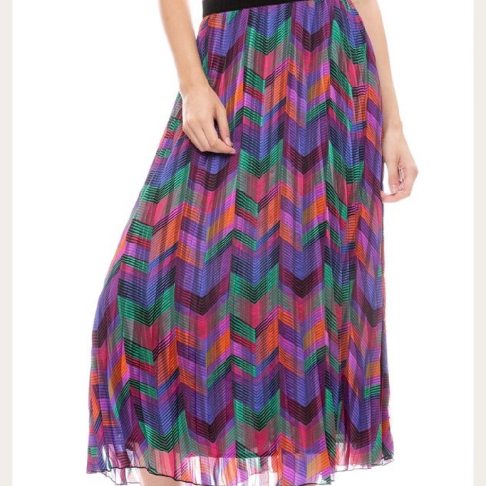 Anthropologie RD & Koko Purple Multicolor Chevron Geometric Pleated Midi Skirt